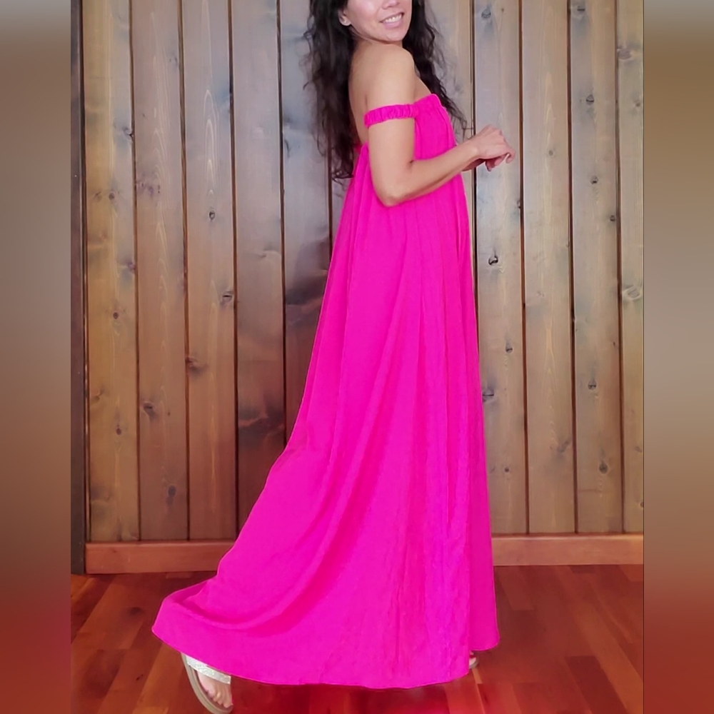 NWT BB Dakota by Steve Madden Pink Off the Shoulder Flowy Maxi Dress XS